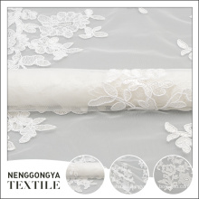 Bordado de tela de encaje blanco de lujo de malla de boda de patrón personalizado